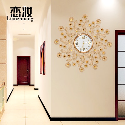 恋妆 钟表挂钟客厅现代创意金色壁钟铁艺餐厅卧室装饰静音石英钟