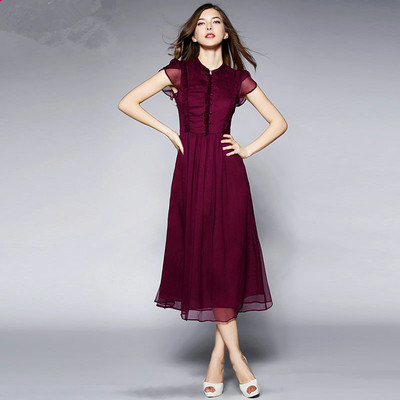 2015新款韩版夏季女装修身显瘦v领无袖大码纯色中长款雪纺连衣裙