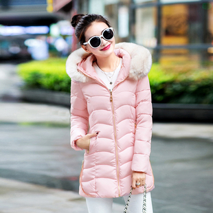 2015冬季新款韩版羽绒棉服女中长款修身保暖超大毛领气质棉袄女