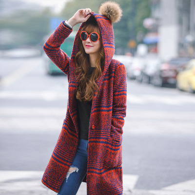 2015秋冬新款毛呢外套女装韩版加棉加厚时尚格子带帽中长款呢大衣