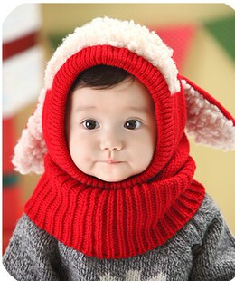 2015年韩版冬季小狗造型连体帽毛线婴儿斗篷保暖披肩围脖939671