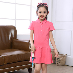 2015新款韩女童连衣裙夏款中大儿童衬衫领休闲连衣裙童装