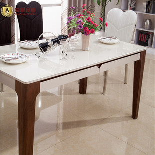 爆款 餐桌长方形实木 餐桌椅组合 方桌钢化 玻璃餐桌椅简约现代