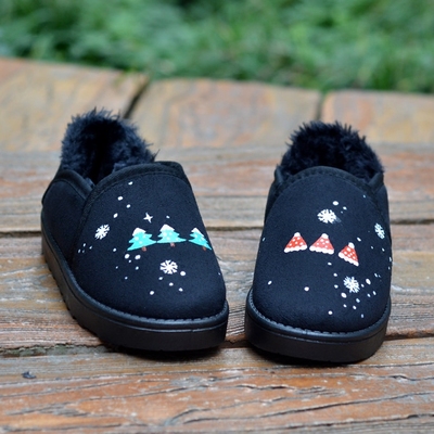 2015冬季韩版手绘软妹雪地靴加绒面包棉鞋懒人青少年短靴女豆豆鞋