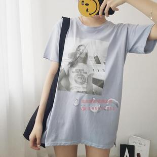韩国东大门代购纯棉T恤裙 2016夏装韩版女士头像中长款短袖T恤