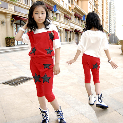 女大童夏装套装-10-15岁女孩衣服2015新款儿童运动服女童短袖套装