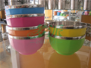 多派不锈钢碗彩色碗双层隔热儿童碗米饭碗韩式碗