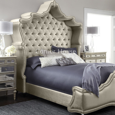 Corner House|高端定制家具|欧法式新古典丝绒布艺高软靠双人大床
