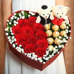 爆款红玫瑰鲜花巧克力礼盒全国太原鲜花店送花情人节生日爱情礼物