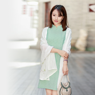 伶俐柠檬原创设计10635连衣裙纯色文艺范中国风女装民族风现货