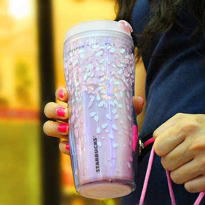包邮2015日系新款创意甜美樱花塑料随行杯可爱女性便携水杯随手杯