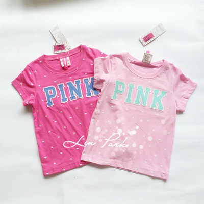 2015夏 PINK 女童 小童中童大童纯棉pink字母 短袖T恤休闲