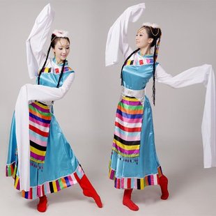 少数民族舞蹈服水袖藏族舞蹈演出服装藏袍藏族舞服水袖表演服饰女