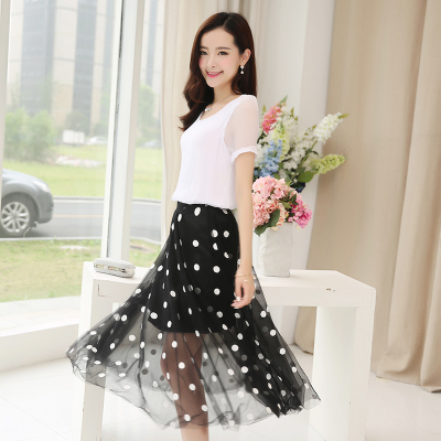 2015夏季新款韩版女装雪纺连衣裙长款两件套大码短袖套装显瘦长裙