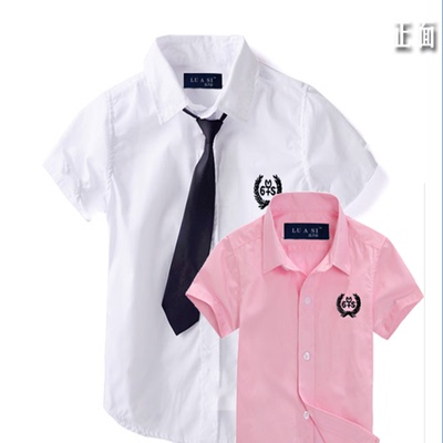 夏日衣服童装团购儿童纯棉短袖白衬衫韩版男童学院寸衫中大童衬衣
