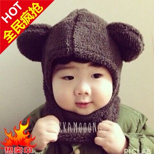 韩国超萌小眼正太同款可爱保暖耳朵围巾帽子一体儿童熊猫户外帽子