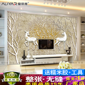 电视背景墙纸壁纸客厅卧室沙发无缝整张简约欧式壁画3D立体小麋鹿