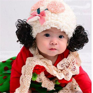 韩版秋冬女童婴幼儿童假发帽子女宝宝护耳帽加绒加厚公主1-2-3-4