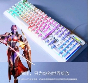 新盟背光键盘优雅机械鼠标usb笔记本电脑有线女生游戏去尘胶彩虹