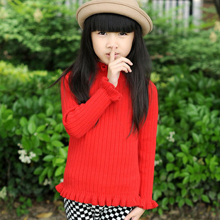 童装毛衣冬装2016秋冬季新款红色儿童韩版加厚针织长袖女童打底衫
