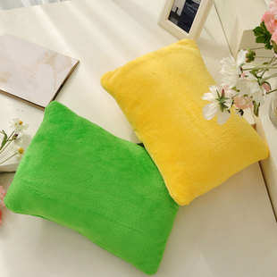 绎生活新款绿色纯色春夏季欧式 珊瑚绒法兰绒抱枕靠垫 二合一毯子