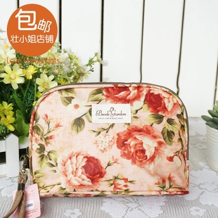 化妆包韩国复古花朵防水帆布可爱卡通收纳包专业大容量旅行洗漱包