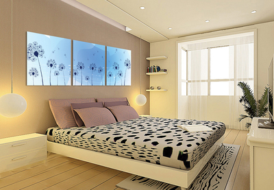 装饰画客厅现代无框画卧室床头 无框画三联画壁画现代简约薄公英