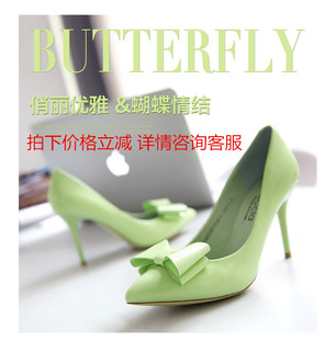 2015年新款尖头蝴蝶结女式单鞋高跟鞋细跟春女鞋WIAM50801AU