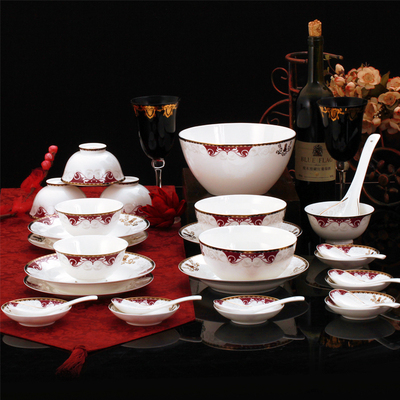 餐具套装28/56头景德镇陶瓷器骨瓷餐具 中韩式简约碗盘碗碟套装