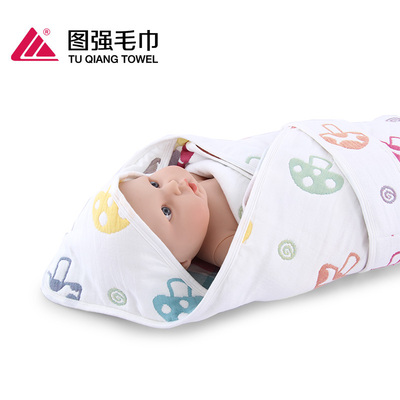 图强六层纱布抱被新生儿婴儿宝宝纯棉纱布秋冬厚款蘑菇包被盖毛毯