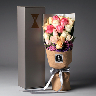 【新疆乌鲁木齐】19只红玫瑰香槟礼盒鲜花速递情人节送花生日