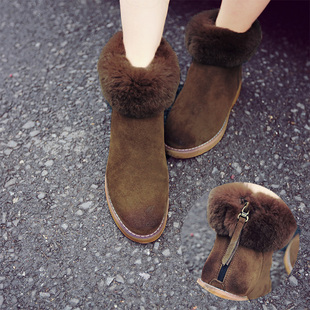 西西小可 冬款上新 气质出街款 时尚脚口毛毛后拉链保暖平底短靴