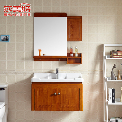 小户型浴室柜组合橡木洗手洗脸盆洗漱台卫生间实木挂墙式卫浴吊柜