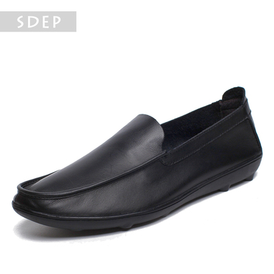 SDEP/森达谱 正品新款套脚轻质软皮男鞋 时尚平跟手工休闲皮鞋子