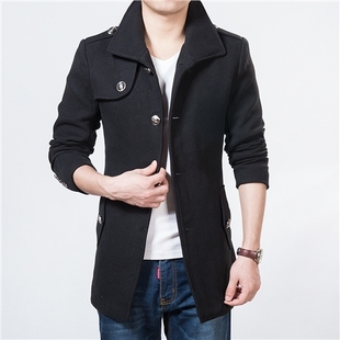 2015秋冬季韩版男士修身型外套风衣呢大衣时尚中长款商务休闲外套