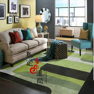 新品田园绿色地毯客厅茶几沙发卧室床边样板间手工腈纶地毯定制