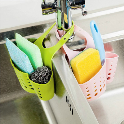 厨房日用 多功能可调节按扣式PVC水槽收纳挂篮 创意海绵沥水挂袋