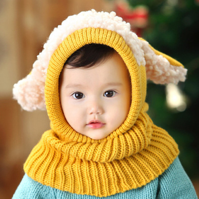 韩版可爱小狗连体儿童套头帽 促销爆款秋冬保暖宝宝毛线帽子包邮