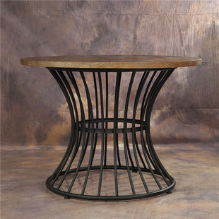 美式LOFT复古铁艺实木餐桌现代简约圆形咖啡厅桌子户外休闲桌特价