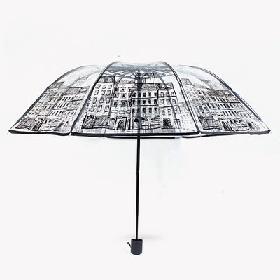 折叠雨伞创意透明雨伞文艺小清新晴雨伞三折伞透明晴雨伞 遮阳伞