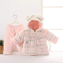 婴儿棉衣两件套宝宝背带棉服套装加厚冬季新生儿棉袄纯棉外套冬装