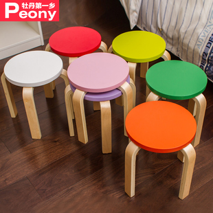 实木圆凳创意时尚板凳家用餐桌椅木凳子简约现代弯曲彩色实木矮凳