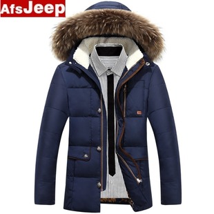 Afs Jeep/战地吉普男中长款加厚大毛领羽绒服新款大码韩版冬外套