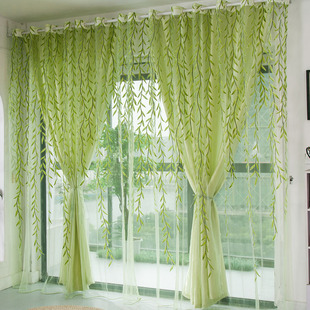 绿色柳叶窗帘纱帘窗纱/杨柳窗纱 客厅餐厅阳台成品帘 特价促销