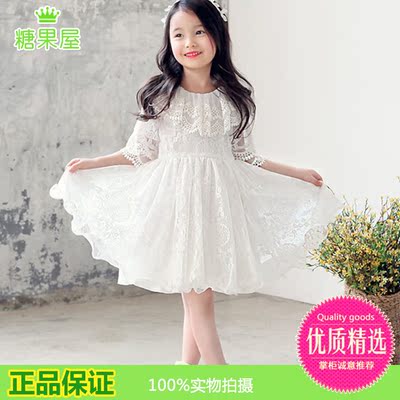 韩国公主裙童装女童连衣裙夏裝2016新宝宝短袖蕾丝白色蓬蓬裙礼服