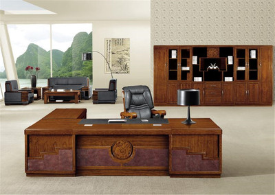 品牌高档办公家具老板桌2.8/3.2/3.6/3.8米实木皮大班台 总裁桌椅