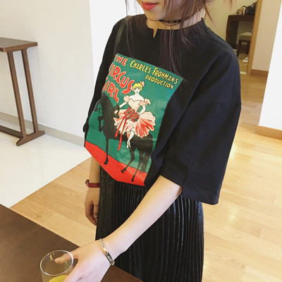 韩版夏装2016新款大码女装短袖短款打底衫上衣宽松女学生圆领T恤