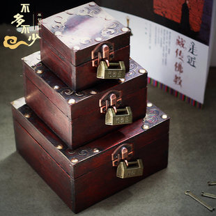 人气热卖 木质复古首饰盒 可上锁中式手工木盒子礼物收纳摄影道具