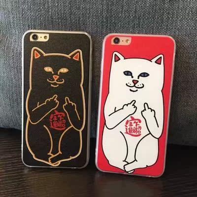 中国风红色中指财运猫新年春节苹果6s手机壳iPhone6plus保护套5s