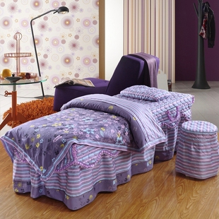 2015新款全棉美容床罩四件套 纯棉紫色按摩洗头床套 定做厂家直销